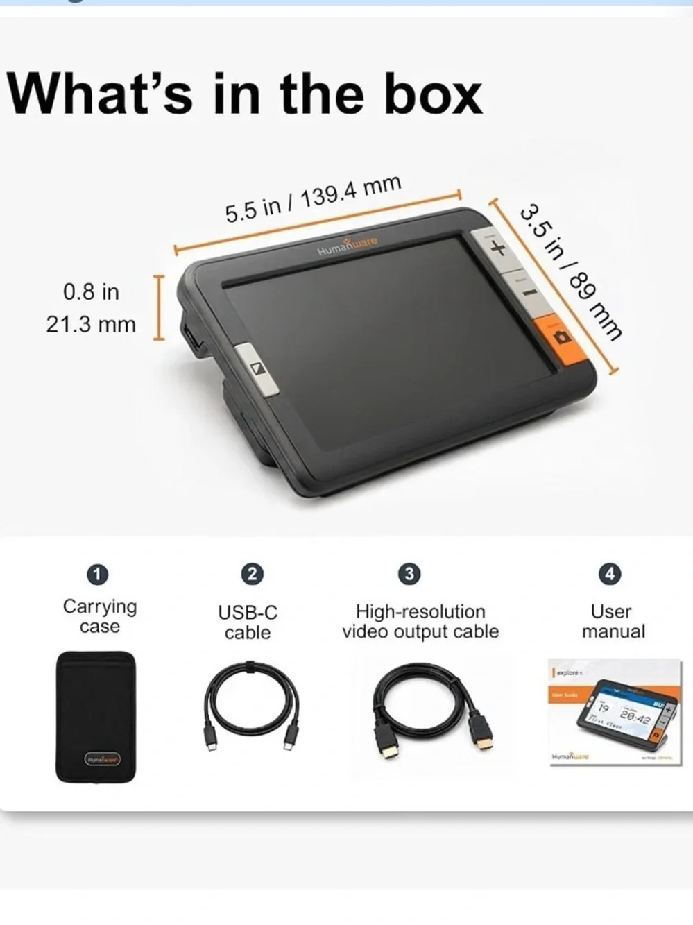 HumanWare Handheld Electronic Magnifier with Stand - Black